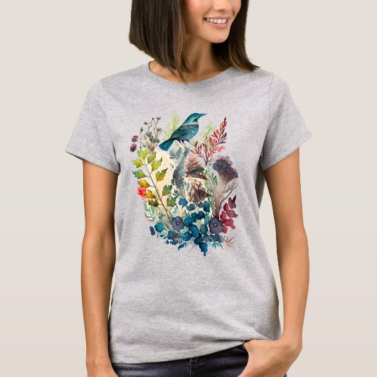 Waterverf Natuur Folk Art Illustraties T-shirt (Voorkant)