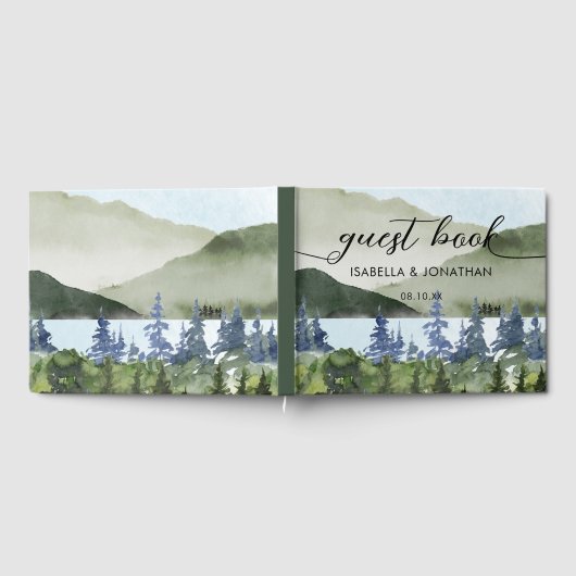 Waterverf Natuur Forest Mountain Outdoor bruiloft Gastenboek (Volledig)