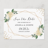 Waterverf Natuur Groen Goud Bloemen Save the Date Aankondigingskaart (Voorkant)