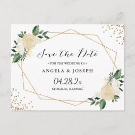 Waterverf Natuur Groen Goud Bloemen Save the Date Aankondigingskaart