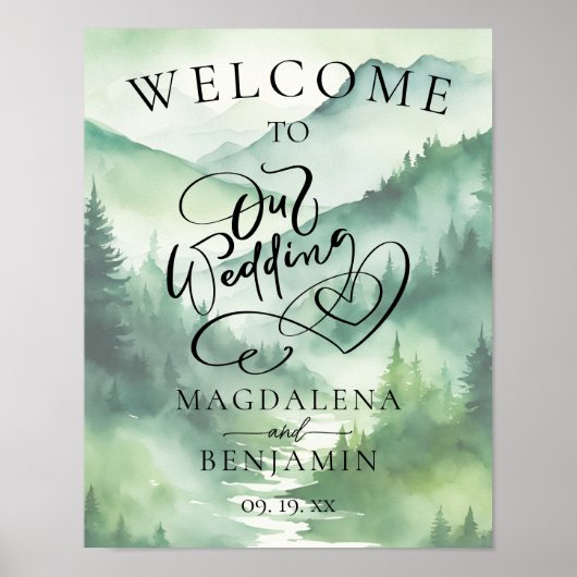 Waterverf Natuur Kalligrafie Huwelijk Welkom Poster (Voorkant)