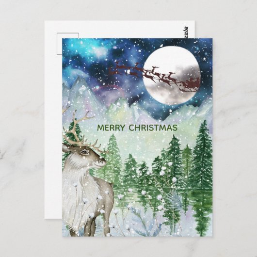 Waterverf Natuur kerstkerstkerstman - rendierbaard Briefkaart (Voorkant / Achterkant)