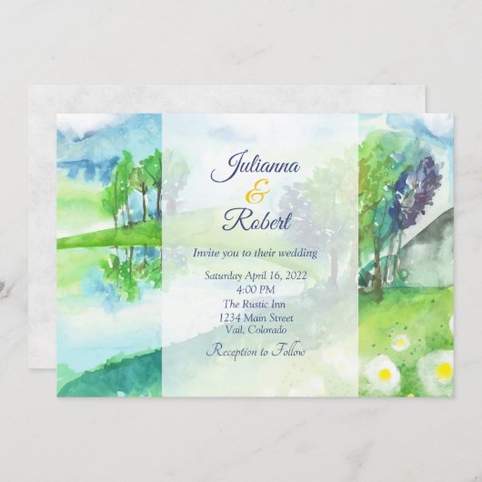Waterverf natuur landschap bruiloft uitnodiging (Voorkant / Achterkant)
