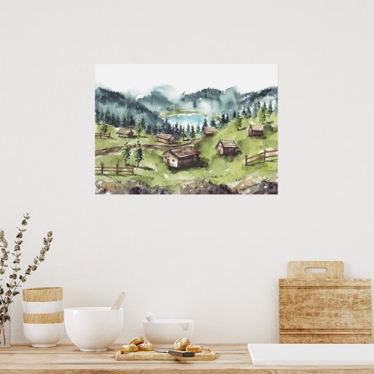 Waterverf Natuur Landschap Poster (Keuken)