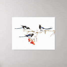 Waterverf Natuur Magpie Birds Art Canvas Afdruk
