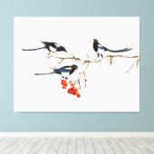 Waterverf Natuur Magpie Birds Art Canvas Afdruk (Insitu (Houten vloer))