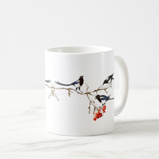Waterverf Natuur Magpie Birds Art Koffiemok (Voorkant rechts)