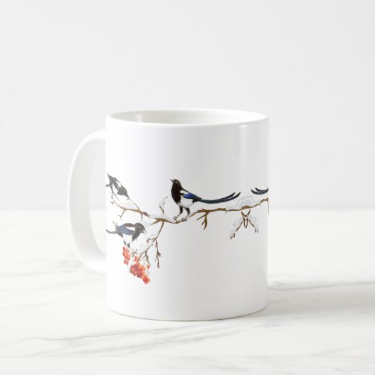 Waterverf Natuur Magpie Birds Art Koffiemok (Voorkant links)