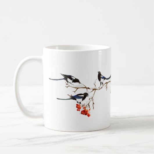 Waterverf Natuur Magpie Birds Art Koffiemok (Links)