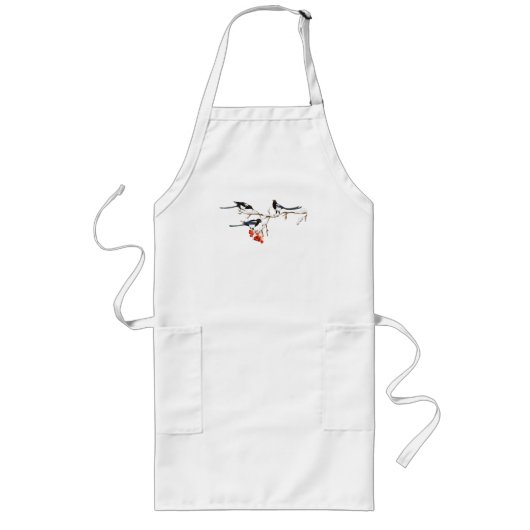 Waterverf Natuur Magpie Birds Art Lang Schort (Voorkant)