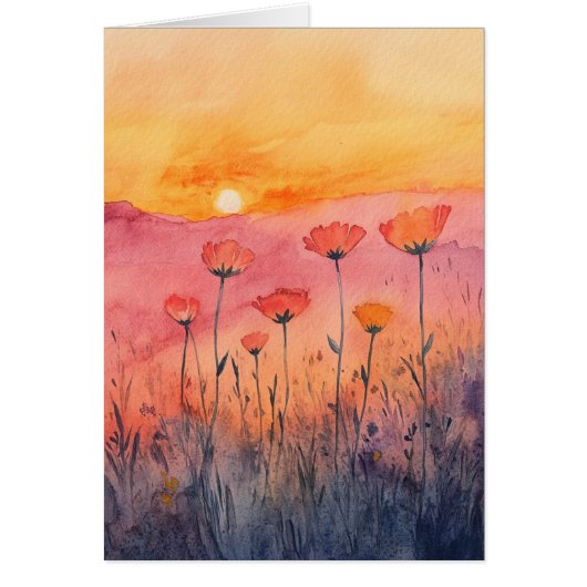 Waterverf Natuur Note Kaart – Wildflower Sunrise (Voorkant)