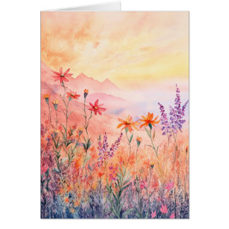 Waterverf Natuur Note Kaart – Wildflower Sunrise