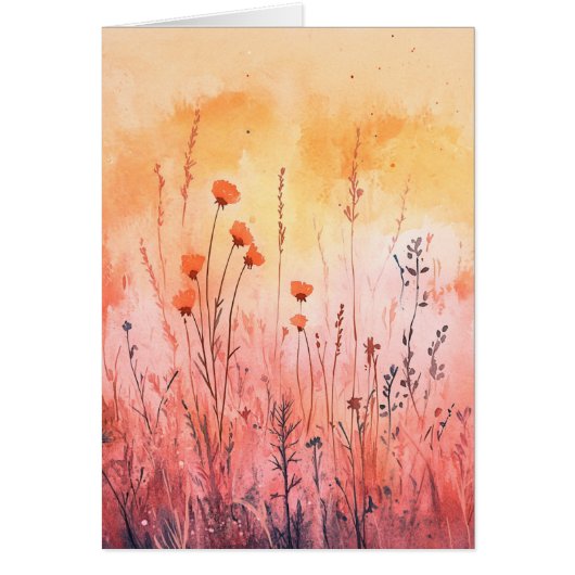 Waterverf Natuur Note Kaart – Wildflower Sunrise (Voorkant)