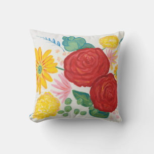 Waterverf Natuur Red Rose Yellow Daisy Floral Kussen