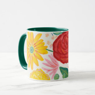 Waterverf Natuur Red Rose Yellow Daisy Floral Mok