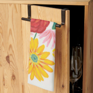 Waterverf Natuur Red Rose Yellow Daisy Floral Theedoek