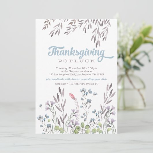 Waterverf Natuur Thanksgiving Potluck Invitation Kaart (Staand voorkant)