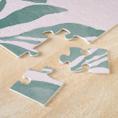 Waterverf Natuur thema met Blauwgroen en roze bloe Legpuzzel (Zijkant)