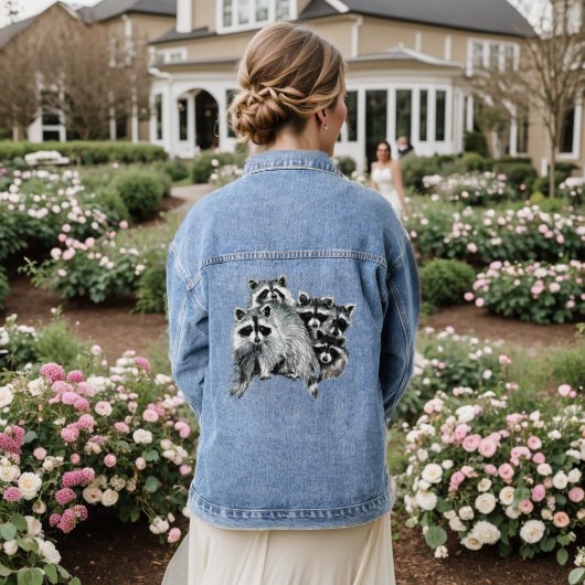 Waterverf Natuur van wilde dieren in Raccoon Denim Jacket (Huwelijk Achterkant)
