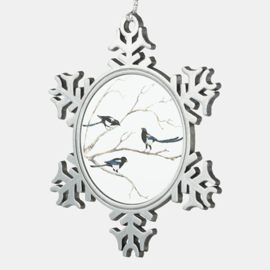 Waterverf Natuur vogelboom uit de vogelfamilie Tin Sneeuwvlok Ornament (Rechts)