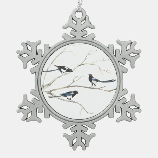 Waterverf Natuur vogelboom uit de vogelfamilie Tin Sneeuwvlok Ornament (Voorkant)