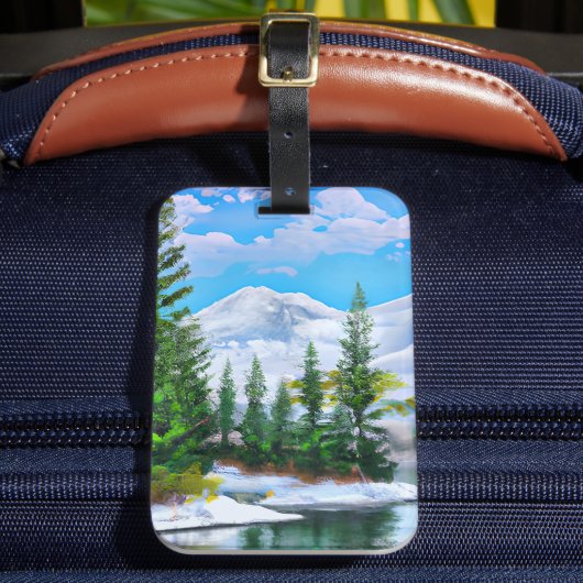 Waterverf Natuur Winter Snowfall Painting Bagagelabel (Voorkant Insitu 2)