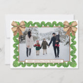 Waterverf Natuurlijke Burlap Bow Garland Foto Feestdagenkaart (Voorkant)