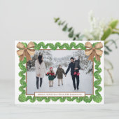 Waterverf Natuurlijke Burlap Bow Garland Foto Feestdagenkaart (Staand voorkant)