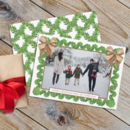 Waterverf Natuurlijke Burlap Bow Garland Foto Feestdagenkaart