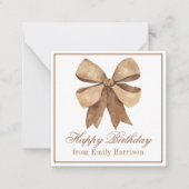 Waterverf Natuurlijke Burlap Bow Notitiekaartje (Voorkant)