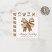 Waterverf Natuurlijke Burlap Bow Notitiekaartje (Voorkant / Achterkant in situ)