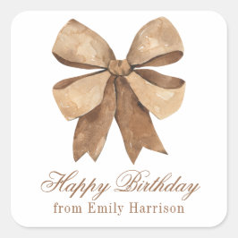 Waterverf Natuurlijke Burlap Bow Vierkante Sticker