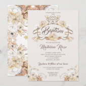 Waterverf Natuurlijke Droge Bloemen Doop Kaart (Voorkant / Achterkant)