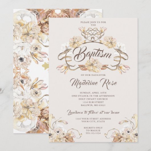 Waterverf Natuurlijke Droge Bloemen Doop Kaart (Voorkant / Achterkant)