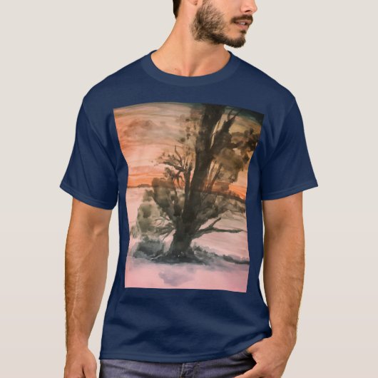 Waterverf Natuurlijke Zonsondergang Landschap T-shirt (Voorkant)