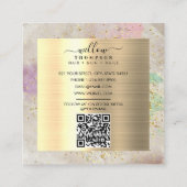 Waterverf Natuursteen Faux Gold Glitter QR-code Vierkante Visitekaartje (Achterkant)