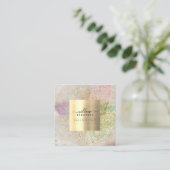 Waterverf Natuursteen Faux Gold Glitter QR-code Vierkante Visitekaartje (Staand voorkant)