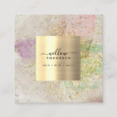 Waterverf Natuursteen Faux Gold Glitter QR-code Vierkante Visitekaartje (Voorkant)