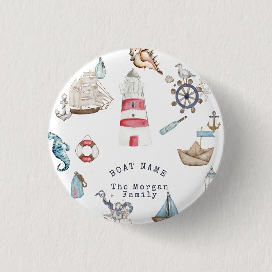 Waterverf Nautelementen Zeiler Ronde Button 3,2 Cm (Voorkant)