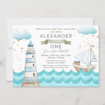 Waterverf Nautical 1st Birthday Party Invitation