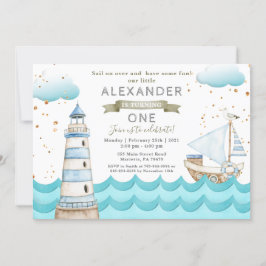 Waterverf Nautical 1st Birthday Party Invitation Kaart