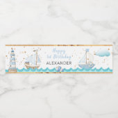 Waterverf Nautical 1st Birthday Waterfles Etiket (Enkel label)