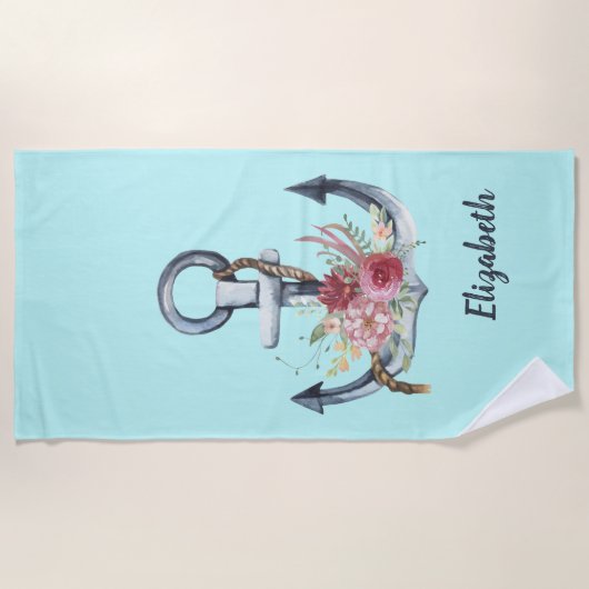 Waterverf Nautical Anchor Floral Strandlaken (Voorkant)