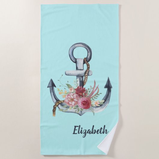 Waterverf Nautical Anchor Floral Strandlaken (Voorkant)