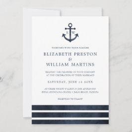 Waterverf Nautical Anchor Stripes Ocean Wedding Kaart
