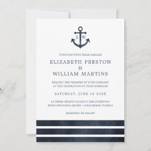 Waterverf Nautical Anchor Stripes Ocean Wedding Kaart