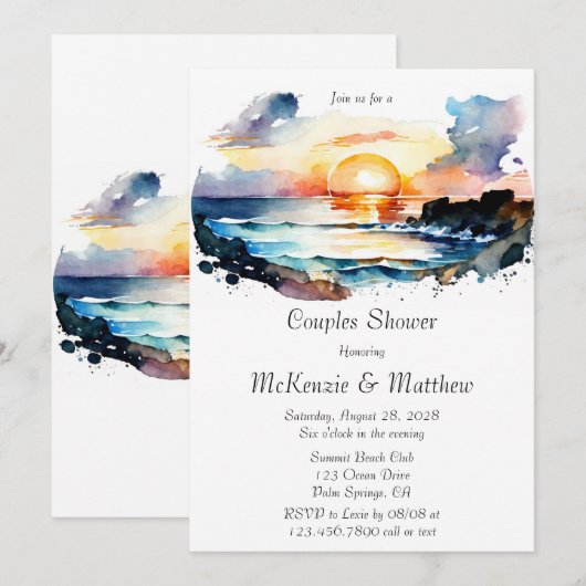 Waterverf Nautical Beach Scene Couples Shower Kaart (Voorkant / Achterkant)