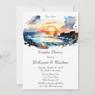 Waterverf Nautical Beach Scene Couples Shower Kaart