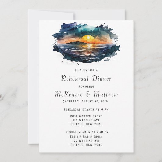 Waterverf Nautical Beach Scene Rehearsal Dinner Kaart (Voorkant)