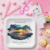 Waterverf Nautical Beach Scene Wedding Papieren Bordje (Feest)